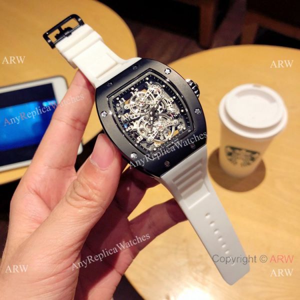 Richard Mille Knock off RM 17-01 Watches Black Case White Rubber Strap Richard Mille Knock off RM 17-01 Watches Black Case White Rubber Strap