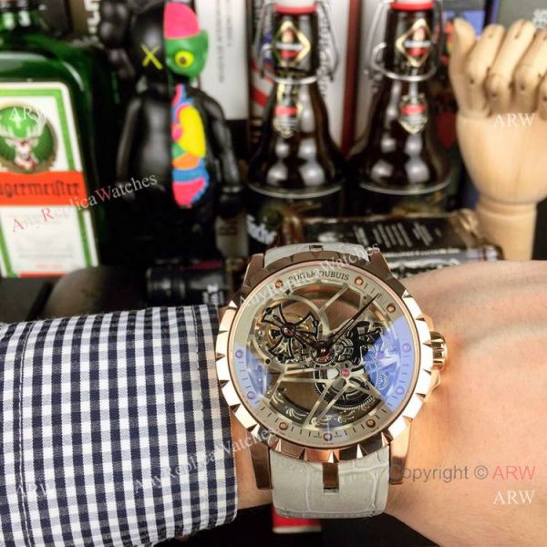 Copy Roger Dubuis Excalibur Flying Tourbillon Watches SS Gray Leather Strap Copy Roger Dubuis Excalibur Flying Tourbillon Watches SS Gray Leather Strap