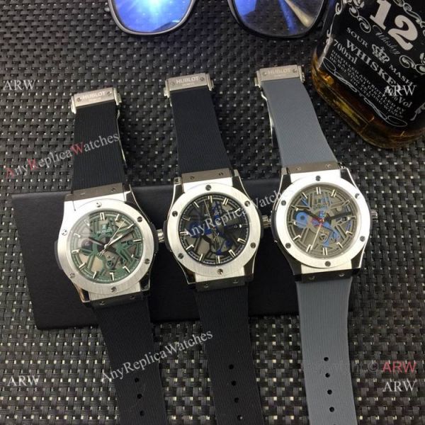 Replica Hublot Classic Fusion 43mm watches Black Bezel Rubber Strap Replica Hublot Classic Fusion 43mm watches Black Bezel Rubber Strap