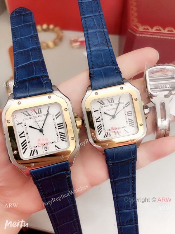 2019 Replica Cartier Santos de Lovers Watch Blue Leather Strap 2019 Replica Cartier Santos de Lovers Watch Blue Leather Strap