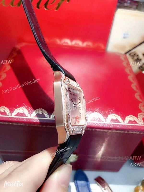 New Cartier Santos 100 Diamond Replica Watch Rose Gold Brown Leather Strap New Cartier Santos 100 Diamond Replica Watch Rose Gold Brown Leather Strap