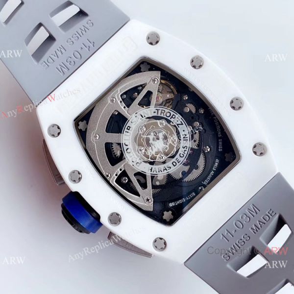 KV Factory Swiss Copy Richard Mille RM 011-FM Polo Club Saint Tropez Watch White Ceramic Gray Skeleton Dial KV Factory Swiss Copy Richard Mille RM 011-FM Polo Club Saint Tropez Watch White Ceramic Gray Skeleton Dial