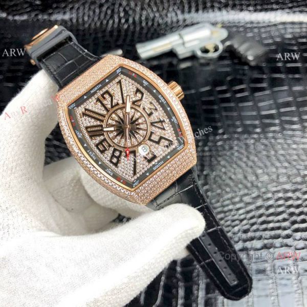 Franck Muller Vanguard Yachting V45 SC DT Men Watch Rose Gold Diamonds Franck Muller Vanguard Yachting V45 SC DT Men Watch Rose Gold Diamonds