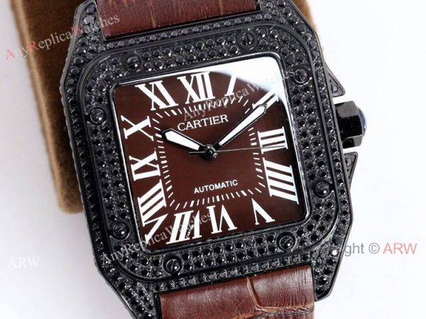 AAA Copy Cartier Santos De Iced Out Brown Dial Automatic Wrist AAA Copy Cartier Santos De Iced Out Brown Dial Automatic Wrist