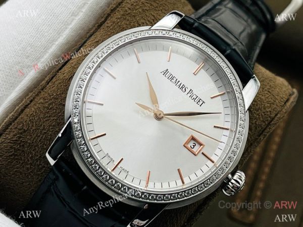 NEW! Swiss Replica Audemars Piguet Jules Audemars Watch 41mm Diamond Bezel Rose Gold Markers NEW! Swiss Replica Audemars Piguet Jules Audemars Watch 41mm Diamond Bezel Rose Gold Markers