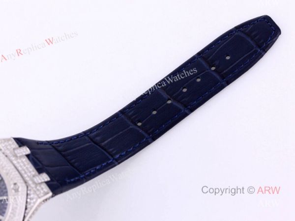 Swiss Replica Iced Out Audemars Piguet Royal Oak Blue Dial Watch Blue Leather Strap Swiss Replica Iced Out Audemars Piguet Royal Oak Blue Dial Watch Blue Leather Strap
