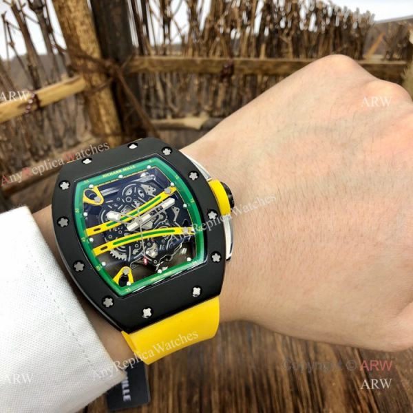 Knockoff Richard Mille Green Skeleton Watch Richard Mille RM 61-01 with Yellow Rubber Strap Knockoff Richard Mille Green Skeleton Watch Richard Mille RM 61-01 with Yellow Rubber Strap