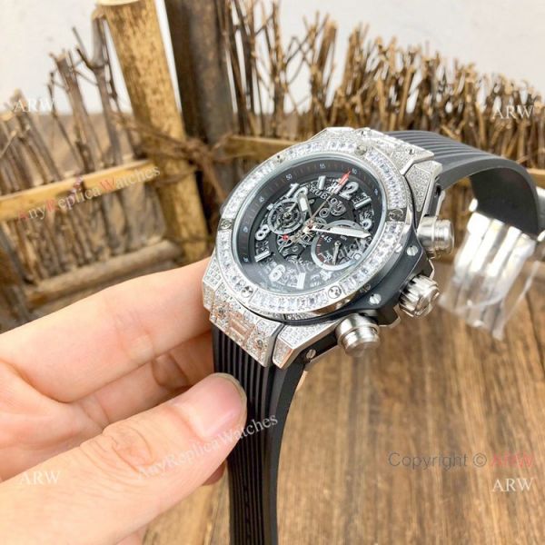 Best Quality Hublot Big Bang Unico Sapphire Iced Out Watches Blue Rubber Strap Best Quality Hublot Big Bang Unico Sapphire Iced Out Watches Blue Rubber Strap