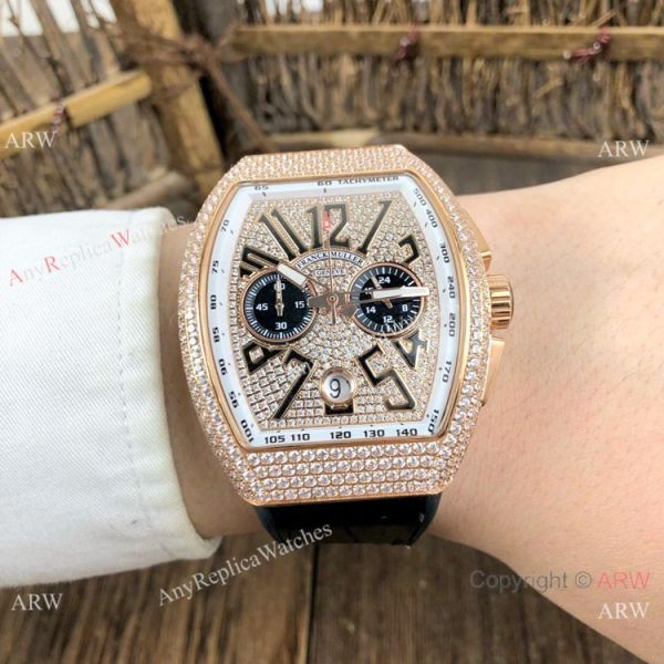 Copy Franck Muller Vanguard Chronograph Rose Gold Iced Out Watch 44mm Copy Franck Muller Vanguard Chronograph Rose Gold Iced Out Watch 44mm