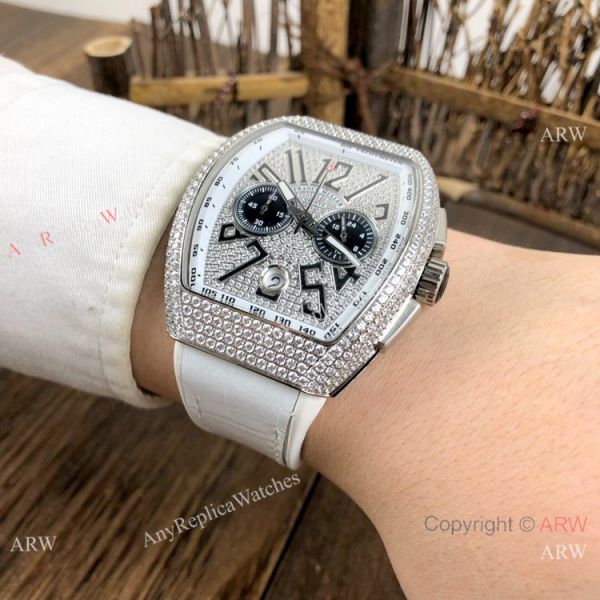 Copy Franck Muller Vanguard Chronograph Iced Out Watches Blue Gummy Strap Copy Franck Muller Vanguard Chronograph Iced Out Watches Blue Gummy Strap