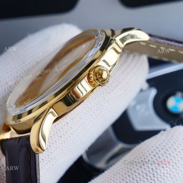 New Patek Philippe Calatrava Replica Watch Gold Dial With Brown Leather Band New Patek Philippe Calatrava Replica Watch Gold Dial With Brown Leather Band