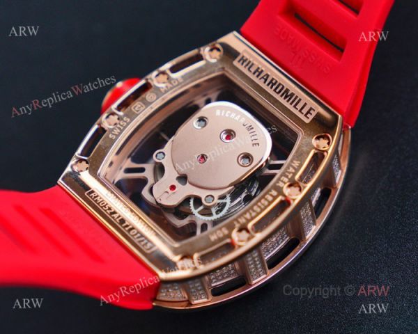 Rose Gold Richard Mille RM 052 Skull Replica Watch With Red Rubber Strap Rose Gold Richard Mille RM 052 Skull Replica Watch With Red Rubber Strap