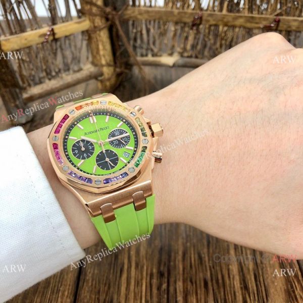 Women Audemars Piguet Royal Oak Offshore Watches Rainbow Bezel Green Dial Women Audemars Piguet Royal Oak Offshore Watches Rainbow Bezel Green Dial