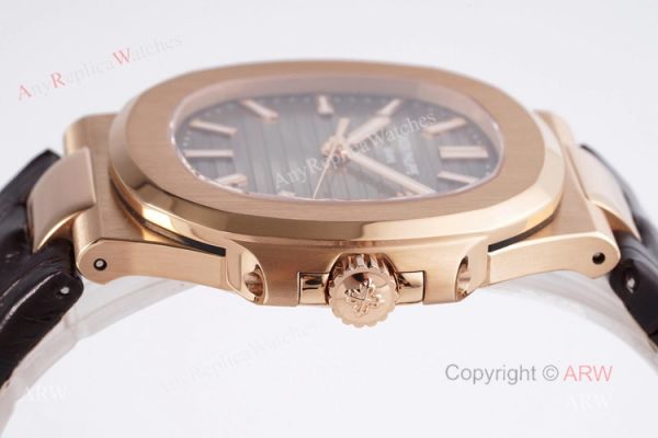 Swiss Patek Philippe Nautilus Rose Gold Grey Dial Brown Leather Strap Replica Watch Swiss Patek Philippe Nautilus Rose Gold Grey Dial Brown Leather Strap Replica Watch