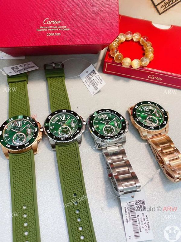 New! Replica Cartier Calibre de Stainless Steel Green Bezel Watch New! Replica Cartier Calibre de Stainless Steel Green Bezel Watch