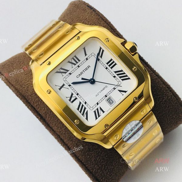 1:1 Copy BV Factory Faux Cartier Santos Yellow Gold Automatic Watch With QuickSwitch Band 1:1 Copy BV Factory Faux Cartier Santos Yellow Gold Automatic Watch With QuickSwitch Band