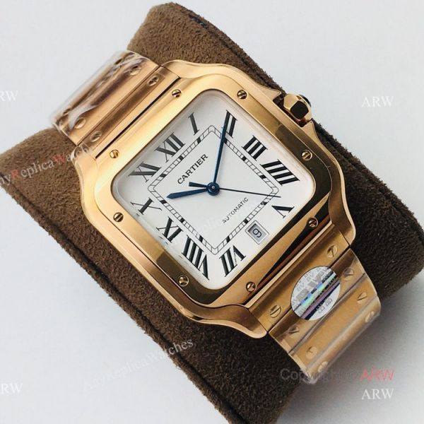 1:1 Copy BV Factory Replica Cartier Santos Rose Gold Watches With SmartLink QuickSwitch Band 1:1 Copy BV Factory Replica Cartier Santos Rose Gold Watches With SmartLink QuickSwitch Band