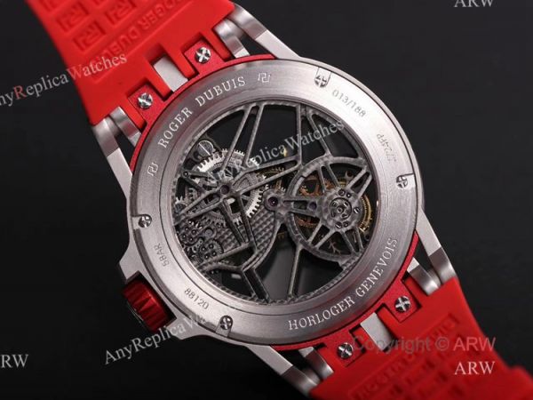 Swiss Replica Roger Dubuis Excalibur Spider Tourbillon Skeleton Watch With Red Rubber Band Swiss Replica Roger Dubuis Excalibur Spider Tourbillon Skeleton Watch With Red Rubber Band