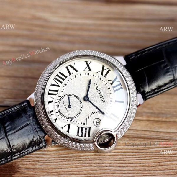 Swiss Fake Cartier Ballon Bleu 42mm XL Watch White Dial Black Leather Strap Swiss Fake Cartier Ballon Bleu 42mm XL Watch White Dial Black Leather Strap