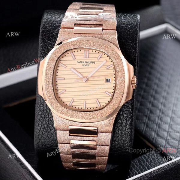 Best Clone Patek Philippe Nautilus Frosted Rose Gold Watches 40mm Best Clone Patek Philippe Nautilus Frosted Rose Gold Watches 40mm