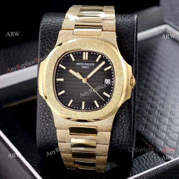 Copy Patek Philippe Nautilus Frosted Gold Watch with Luminous Dial Markers Copy Patek Philippe Nautilus Frosted Gold Watch with Luminous Dial Markers