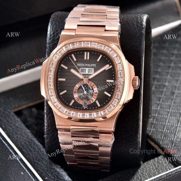 Patek Philippe Nautilus Annual Calendar Copy Watches Rose Gold with Diamond Patek Philippe Nautilus Annual Calendar Copy Watches Rose Gold with Diamond