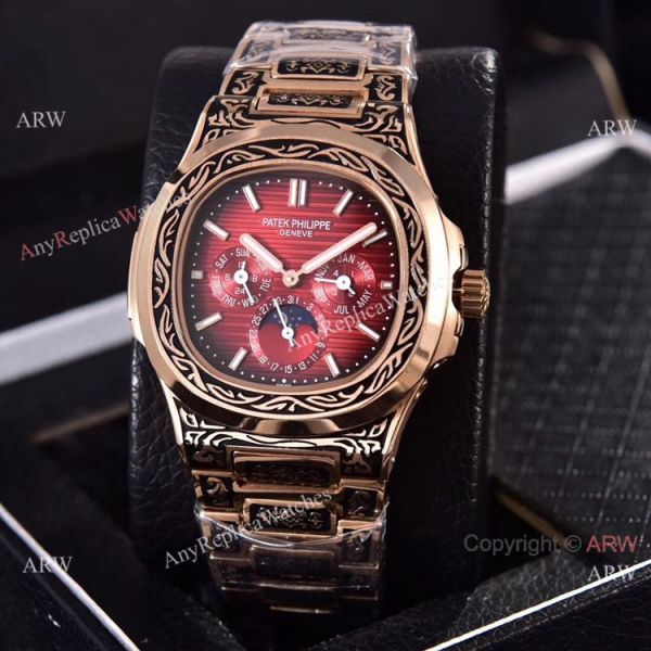 Knockoff Patek Philippe 5740 Nautilus Rose Gold Engraving Gray Gradient Face Knockoff Patek Philippe 5740 Nautilus Rose Gold Engraving Gray Gradient Face