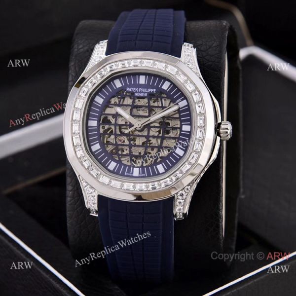 Copy Patek Philippe Aquanaut Watches Hollow Face Silver Diamond Bezel Copy Patek Philippe Aquanaut Watches Hollow Face Silver Diamond Bezel