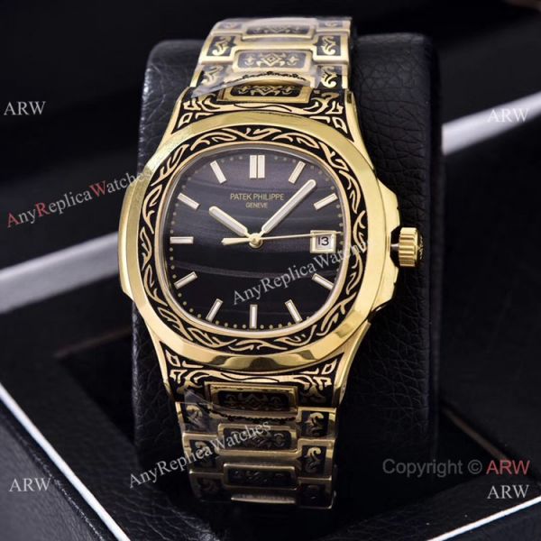 Clone Patek Philippe Nautilus Gold Tattoo Wrist Malachite Green Dial Clone Patek Philippe Nautilus Gold Tattoo Wrist Malachite Green Dial