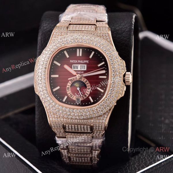 Patek Philippe Annual Calendar Copy Watches Iced Out Rose Gold Case Patek Philippe Annual Calendar Copy Watches Iced Out Rose Gold Case