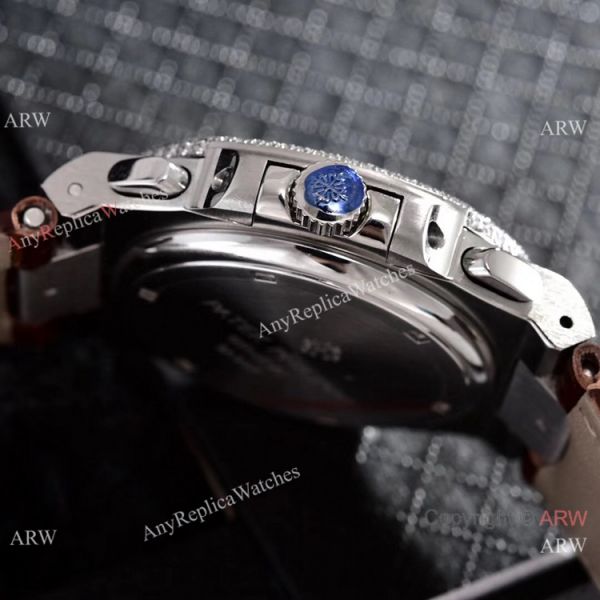 Japan Grade Patek Philippe Nautilus Diamonds Watches Gray Leather Strap Japan Grade Patek Philippe Nautilus Diamonds Watches Gray Leather Strap