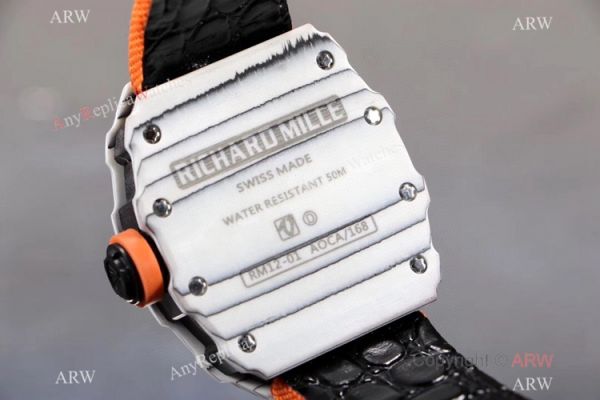 KV Factory Richard Mille RM 12-01 Tourbillon Watch Quartz fiber Case Orange Canvas Strap KV Factory Richard Mille RM 12-01 Tourbillon Watch Quartz fiber Case Orange Canvas Strap