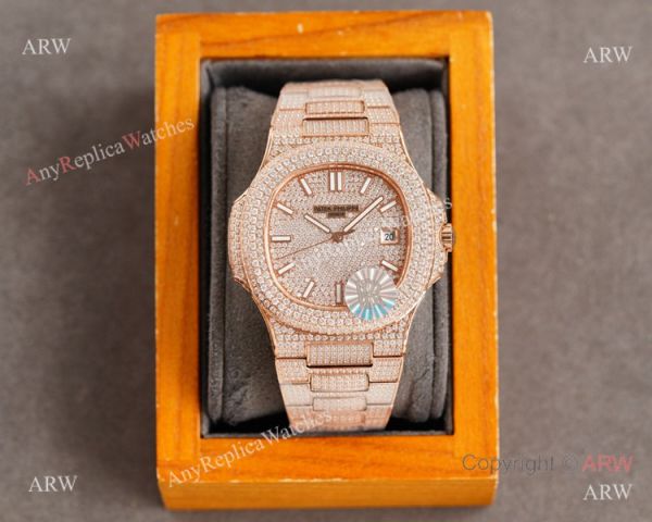 Swiss Grade Copy Patek Philippe Nautilus 9015 Ultra-thin Watch 40mm Full Diamond Dial All Rose Gold Swiss Grade Copy Patek Philippe Nautilus 9015 Ultra-thin Watch 40mm Full Diamond Dial All Rose Gold