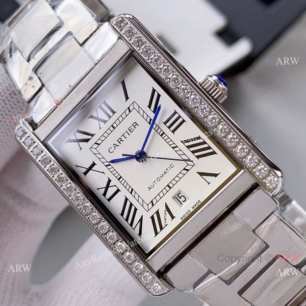High Quality Replica Rose Gold Cartier Tank Automatic Watch With Diamond Bezel High Quality Replica Rose Gold Cartier Tank Automatic Watch With Diamond Bezel