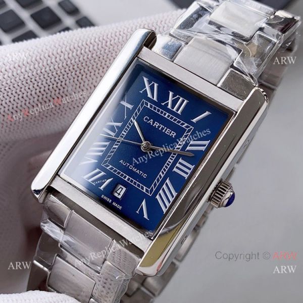 Yellow Gold Cartier Tank Automatic Copy Watch In Black Leather Strap White Dial Yellow Gold Cartier Tank Automatic Copy Watch In Black Leather Strap White Dial