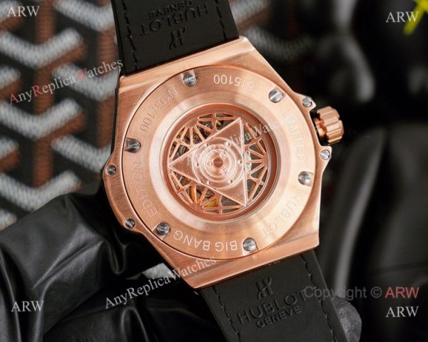 New Replica Hublot Iced Out Rose Gold Sang Bleu Watches 45mm New Replica Hublot Iced Out Rose Gold Sang Bleu Watches 45mm