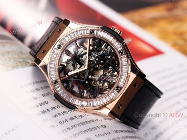 42mm Hublot Rose Gold Classic Fusion Skeleton Tourbillon Diamond Watch Replica 42mm Hublot Rose Gold Classic Fusion Skeleton Tourbillon Diamond Watch Replica