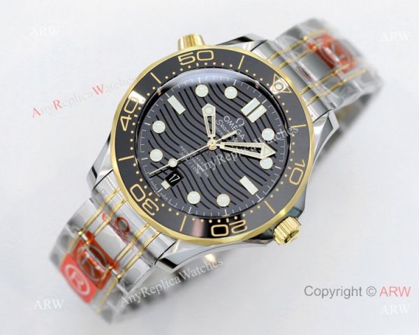 2021 Latest Replica Omega Seamaster Diver 300m OR 8800 Two Tone Black Dial Watch 42mm 2021 Latest Replica Omega Seamaster Diver 300m OR 8800 Two Tone Black Dial Watch 42mm