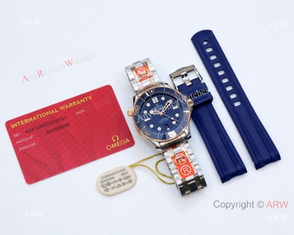 2021 Latest Swiss Replica Omega Seamaster Diver 300M OR 8800 Watch Two Tone Rose Gold Blue Dial 2021 Latest Swiss Replica Omega Seamaster Diver 300M OR 8800 Watch Two Tone Rose Gold Blue Dial