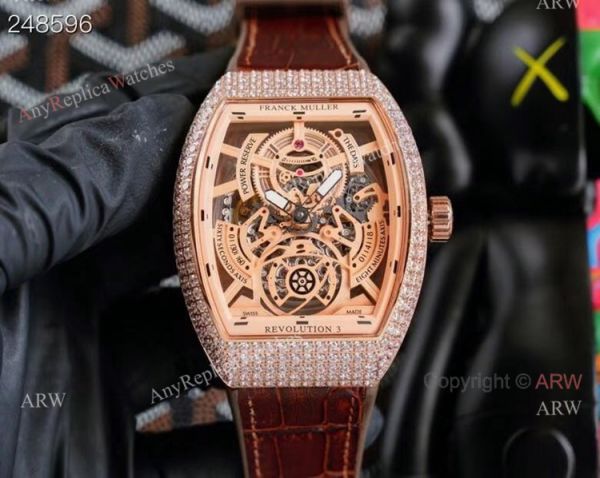 Replica Rose Gold Franck Muller V45 Revolution 3 Skeleton Watch With Diamonds for men Replica Rose Gold Franck Muller V45 Revolution 3 Skeleton Watch With Diamonds for men