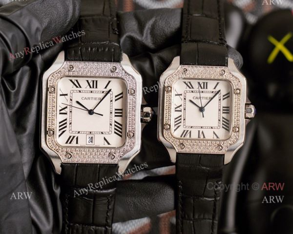 Replica Cartier Santos Yellow Gold White Dial Watch With Diamonds For Men And Women Replica Cartier Santos Yellow Gold White Dial Watch With Diamonds For Men And Women