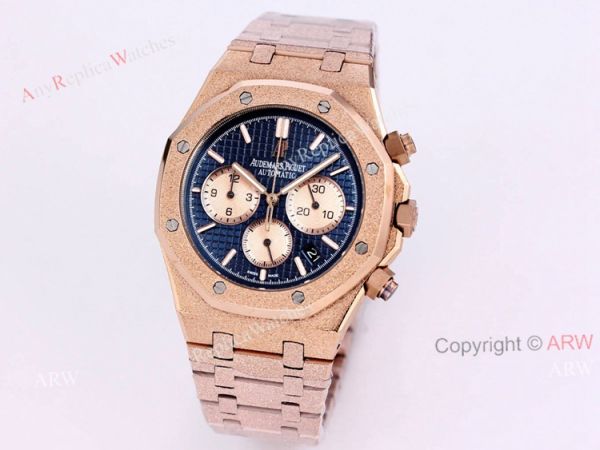 New Audemars Piguet Frosted Gold Royal Oak Rose Gold Watch 41mm Silver Dial with Stop Function High Copy New Audemars Piguet Frosted Gold Royal Oak Rose Gold Watch 41mm Silver Dial with Stop Function High Copy