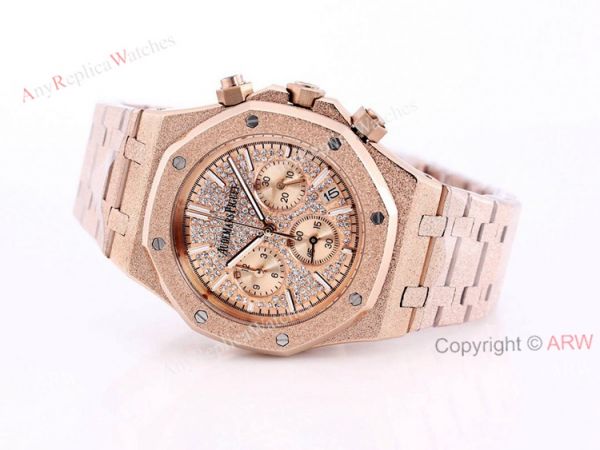 New Frosted Gold Audemars Piguet Royal Oak Rose Gold Chronograph 41mm Diamond Dial Replica Watch New Frosted Gold Audemars Piguet Royal Oak Rose Gold Chronograph 41mm Diamond Dial Replica Watch