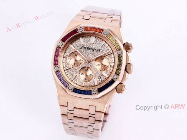 New Frosted Audemars Piguet Rose Gold Royal Oak 41mm Rainbow Diamond Watch Replica New Frosted Audemars Piguet Rose Gold Royal Oak 41mm Rainbow Diamond Watch Replica