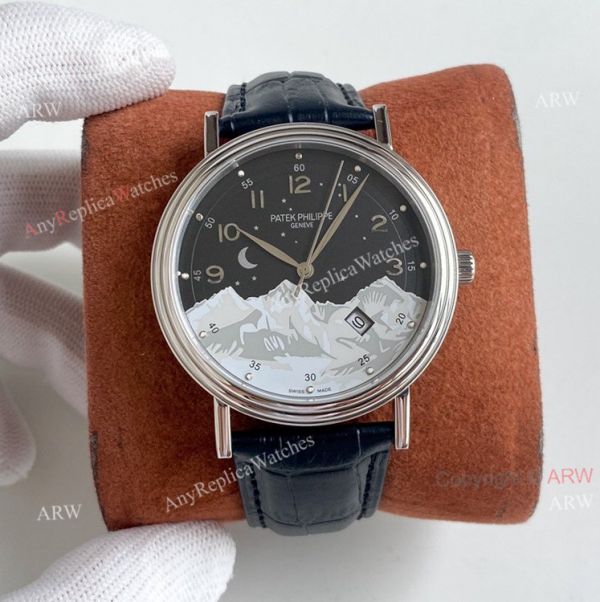 Swiss Grade Patek Philippe Classic Watch Mens Black Dial Black Leater Strap Replica Swiss Grade Patek Philippe Classic Watch Mens Black Dial Black Leater Strap Replica