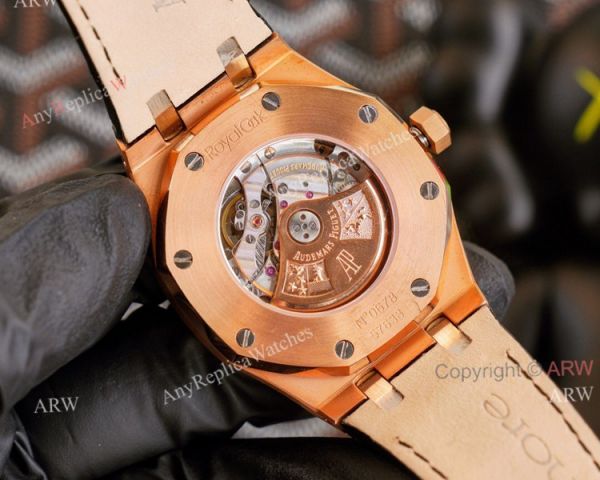 High End Replica Audemars Piguet Royal Oak Rose Gold Grey Dial Automatic Watch With Diamonds Black Leather Strap High End Replica Audemars Piguet Royal Oak Rose Gold Grey Dial Automatic Watch With Diamonds Black Leather Strap