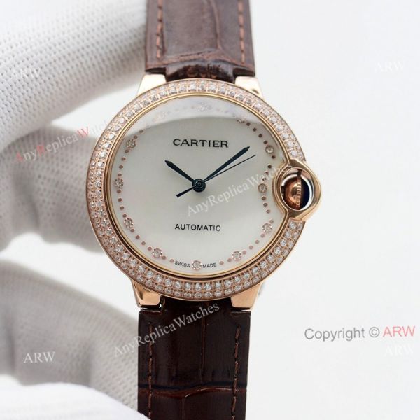Swiss Quality Replica Cartier Ballon Bleu 36mm Rose Gold Diamond Bezel White Mop Dial Automatic Watch Swiss Quality Replica Cartier Ballon Bleu 36mm Rose Gold Diamond Bezel White Mop Dial Automatic Watch