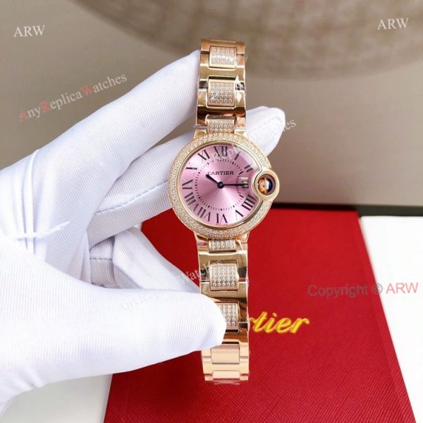 Ladies Cartier Ballon Bleu Pink Face Replica Watches With Diamonds Ladies Cartier Ballon Bleu Pink Face Replica Watches With Diamonds