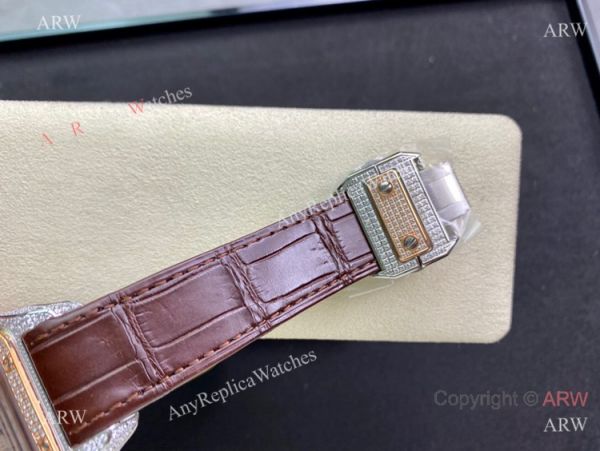 Swiss Quality Iced Out Cartier Santos de Watch Two Tone Rose Gold Sapphire Crystal Swiss Quality Iced Out Cartier Santos de Watch Two Tone Rose Gold Sapphire Crystal