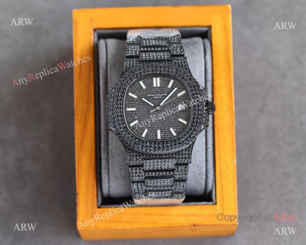 Swiss Grade One Patek Philippe Nautilus Iced Out 9015 Watch Solid Black Swiss Grade One Patek Philippe Nautilus Iced Out 9015 Watch Solid Black